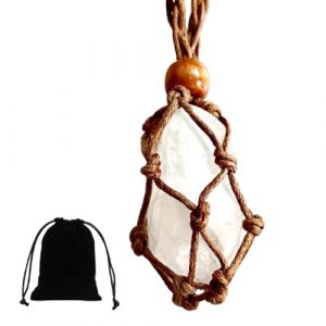 Chaîne en Pierre Naturelle d'Cristal de Roche, Pendentif Cristal de Roche, Collier de Pierres Thérapeutiques, Pierres Précieuses de Guérison pour femme, Bijoux Reiki, Saint Valentin (DINODANUBE TRADING, neuf)