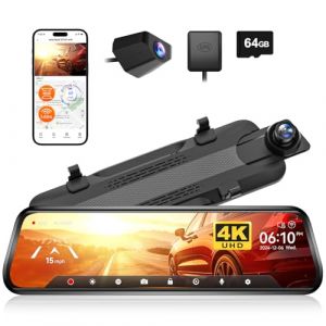 WOLFBOX G930 10" Dashcam Retroviseur avec 5.8GHz WiFi, 4K Dash Cam Avant et Arrière avec WDR, Rétroviseur à écran Tactile Caméra de Recul, Moniteur de Stationnement, Carte 64GB et GPS Inclus (WOLFBOX, neuf)