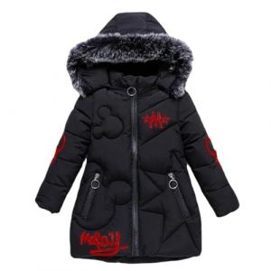 Tilozs Manteau Fille Doudoune Enfant Veste d'Hiver à Capuche avec Col Fourrure Epaisse Chaud Parka Rembourré Blouson Coupe Vent, Noir, 12-14 ans(L'étiquette: 160) (Zyolla, neuf)