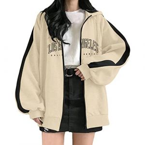 Sweat Zippé Femme Los Angeles Sweat A Capuche Manches Longues Chaud Grande Taille Lettre ImpriméE Sweat-Shirts Vestes avec Poche Outdoor Basic Casual Style pour Fille ado Sweats à Capuche (Chnnamzu (7-12 jours), neuf)