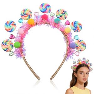Dermalyx Costume de Lollipop Regenbogen avec serre-t&ecirc;te et pendentif en bonbon, accessoires de cheveux pour Carnaval, serre-t&ecirc;te Lollipop et boucles d'oreilles, ensemble (lijiaai, neuf)