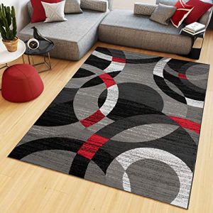 TAPISO Maya Tapis Poil Court Moderne Gris Noir Rouge Mouchet&eacute; G&eacute;om&eacute;trique Motif Cercle Tapis Salon Chambre Salle &agrave; Manger Adulte Bureau Oeko-TEX R&eacute;sistant 250 x 300 cm (TAPISO-FR, neuf)