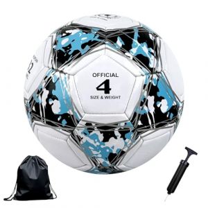 Ballon de Football Taille 5,Foot-Ball Match Entraînement Adolescents Ballon de Football avec Pompe à Air Sac en Filet et Aiguille pour 11 Réguliers D'équipe (Noir et Bleu, Taille 4) (SZKYDGS, neuf)