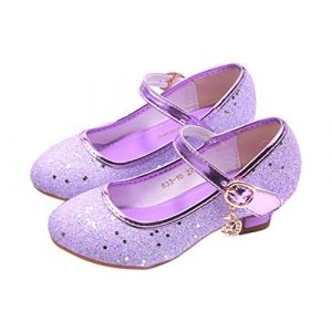 YOSICIL Chaussures Habill&eacute;es Fille Ferm&eacute;e Costume Chaussures Princesse Elsa Talons Hauts Enfants Antid&eacute;rapant No&euml;l Cadeau D&rsquo;Anniversaire Robe Sandales Carnaval F&ecirc;te Mariage,Violet,36 (YOSICIL., neuf)