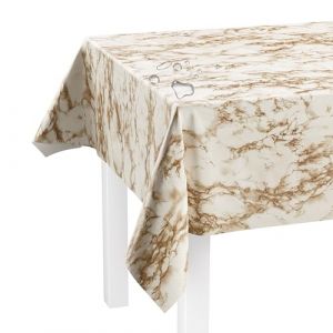 LILENO HOME Nappe lavable au m&egrave;tre - 240 x 140 cm (bord coup&eacute;) - Motif marbre beige - Imperm&eacute;able - Id&eacute;ale comme nappe ou chemin de table pour bancs de bi&egrave;re (Discount-Deal24, neuf)