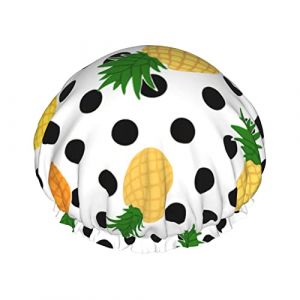 Pines Large Black Polka Dots Bonnet de douche pour femme Réglable Double WaterproofBathing Shower Hat Hair Protection Réutilisable Ladies Spa Salon Shower Hat (changfengZA, neuf)