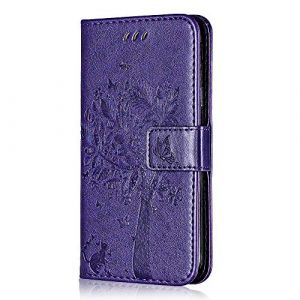 Coque pour Galaxy J6 2018, Conber Etui en Cuir PU Portefeuille, Antichoc Flip Case Housse Rétro Emboss Série de Chat et d'arbre pour Samsung Galaxy J6 2018 - Violet (CONBER, neuf)