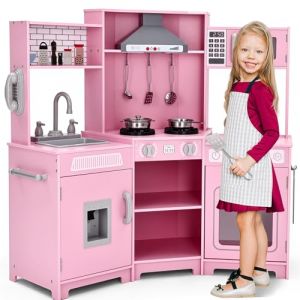 JOYLDIAS Cuisine de Jeu en Bois pour Enfants - Coin en Bois - Jouet avec Son et lumi&egrave;re - Micro-Ondes - Distributeur d'eau - T&eacute;l&eacute;phone, lavabo, Cuisine de poup&eacute;e pour Enfants (Rose) (SuperworthboutiqueFR, neuf)