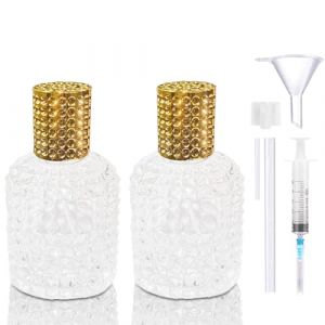 XUSSMM 2 Pcs Vaporisateur de Parfum de 50 ml, Portable R&eacute;utilisable Verre Transparent Vaporisateur Parfum Pulv&eacute;risation, Flacons et vaporisateurs vides pour parfum, voyage, cosm&eacute;tique （L'or） (XUSSMM, neuf)
