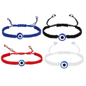 4 Pcs Bracelet Oeil Mauvais Porte-Bonheur en Corde, Bracelets de Protection contre le Mauvais &OElig;il Faits &agrave; la Main, Oeil Turc Turc Porte Bonheur Bijoux pour Femmes Filles (Bleu/Noir/Blanc/Rouge) (LIN  YAMEIZI UK SHOP, neuf)