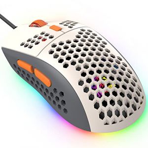 KUIYN 383 Pro Souris de Jeu Filaire Ultra l&eacute;g&egrave;re, Coque en nid d'abeille, 6 Souris r&eacute;tro&eacute;clair&eacute;es RVB, 6 DPI r&eacute;glables 6400, mod&egrave;le Optique USB Aerox pour Win10/XP/Xbox/PS4/PS5/Mac/HP/Acer (KUIYN, neuf)