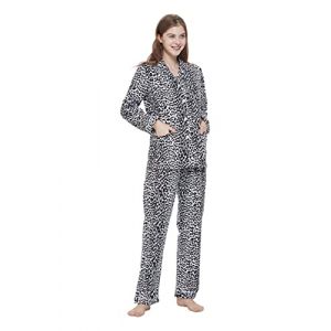 Amaxer Pyjama Femme Hiver Chaud 100% Flanelle Ensembles de Pyjama Cotton Chemise de Nuit Longue| Léopard Noir et Rose, S (salute kleidung, neuf)