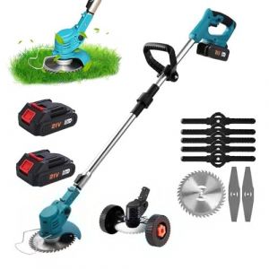 Tondeuse à Gazon éLectrique à Batterie,Tondeuse à Gazon Portative 21V Avec Roues,Tondeuse De Jardin Sans Fil Avec Barre RéGlable Pour Une Tonte Rapide Du Jardin,Piles Et Chargeur Inclus (2 * batterie) (Yuang_20, neuf)