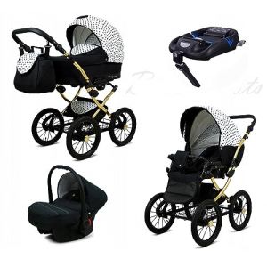 BabyLux® Enfant Poussette Combinée Set 4 en 1 - Margaret Gold - incl. Nacelle, Canne, Siège de voiture, ISOFIX Base - Siège Auto - Landau Bébé - avec Sac à langer, Habillage pluie etc. (BabyLux-shop, neuf)