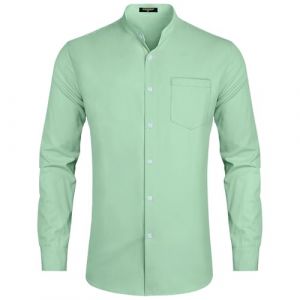HISDERN Chemise Homme Vert Sauge Coton a Manches Longues Mariage Chemise Habill&eacute;e Homme Bouton de Manchette Col Mao pour Casual Business XXL (hisdern, neuf)