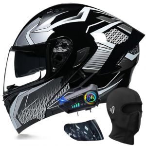 ACLFFSHOP Bluetooth Modulable Casque Moto Homologué ECE, Flip Up Casque Adulte Moto avec Double Visière pour Anti-Collision Casque Scooter Casque Integral Modulable pour Homme Femme M~XXL (GXPgxp, neuf)