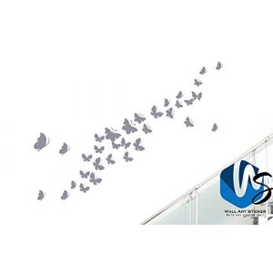 37 différents Taille Papillon Art Mural Stickers Autocollants muraux en Vinyle Salle pour Le bébé Chambre d'enfant - Set C - Silver (Stickers4ever, neuf)