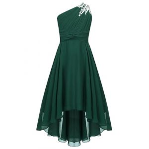 Runhomal Asym&eacute;trique Robe C&eacute;r&eacute;monie Ado Fille Enfant Robe de Cocktail Soir&eacute;e Bal Robes de Demoiselle d&rsquo;Honneur Mariage 5-16 Ans Arm&eacute;e Verte 13-14 Ans (Runhomal EU, neuf)