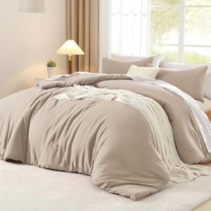Luofanfei Housse de Couette Coton 200x200 Kaki Taupe Ado Adulte Garçon 2 Personnes Uni Parure de Lit Unie en Coton Parure Housse Couette zippée 200 x 200 avec 2 Taies d'oreiller 65x65cm (Luofan, neuf)