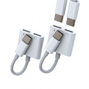 Adaptateur USB C Ecouteur(Lot de 2)pour Apple IPhone16 15 Double Type-c Casque Chargeur C&acirc;ble Jack Splitter Compatible Avec Samsung S24 T&eacute;l&eacute;phone &Eacute;couteur AUX DAC Audio Vers Pour IPad Prise Connecteur (YCJIN, neuf)