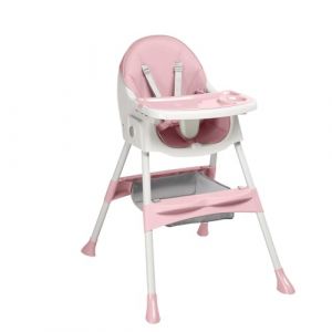 LEADZM 3 en 1 Chaise Haute B&eacute;b&eacute; Pliable, Transform&eacute; en Chaise &agrave; Bascule, Plateau Double Amovible, avec Roulettes Pivotantes et Panier de Rangement, Convient aux B&eacute;b&eacute;s de 6 &agrave; 36 Mois (Rose) (VICTOPV, neuf)