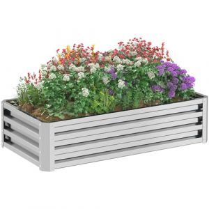 Outsunny Carr&eacute; Potager de Jardin 120 x 60 x 30,5 cm Acier galvanis&eacute;e Argent (Aosom FR, neuf)