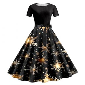 Robe Noel Femme Mi Longue A-Ligne Robe de Soiree Femme Chic et Glamour Robes de Noël Nouvel an Chic et Elegant Robes de Soirée Cocktail Fete Réveillon Grande Taille Dress Mere Noel Hiver Rouge/Noire (yangmingmingamz, neuf)