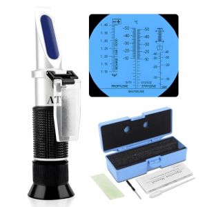 Rierousy 4-in-1 Refractometre, Réfractomètre Antigel, Réfractomètre Glycol pour Tester l'eau du Pare-Brise, l'Adblue, l'acide De Batterie, l'Éthylène Glycol, Le Propylène Glycol (JINJIANLTD, neuf)