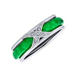 Bague en jade vert teint&eacute; avec accent CZ pav&eacute; crois&eacute; en zircon cubique X baiser pour femme pour petite amie en argent sterling .925 (Bling Jewelry UK, neuf)