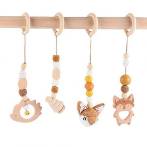 Afenau Lot de 4 Arche De Jeux En Bois pour Bébés,Jouet Pour Arche Déveil,Arche De Jeux Bébé Bois,Portique Deveil Bebe Bois,Jouet Pour Arche Déveil En Bois,Pendentif En Bois Pour Nacelle,Poussette (enshishiaoshenghongmenchuangyouxiangongsi, neuf)