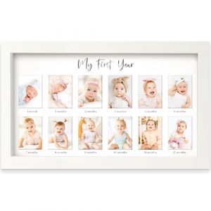 KeaBabies Ma premi&egrave;re ann&eacute;e Cadre Photo Collage 12 mois &ndash; Cadre photo b&eacute;b&eacute; souvenir pour nouveau-n&eacute; fille ou gar&ccedil;on, cadeau de douche ou naissance (Alpine White) (KeaBabies, neuf)