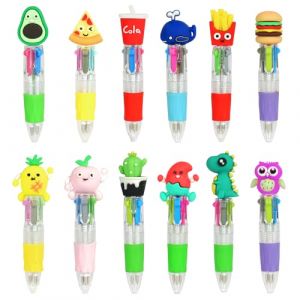 AOOSU Stylos &Agrave; Bille Kawaii, 12Pcs Stylo 4 Couleurs en 1, Mini Mignon Stylo Bille R&eacute;tractable Mini Stylos Enfant Cadeaux Anniversaire Enfants Invites pour F&ecirc;te Gadget Anniversaire Enfant (Huuyo, neuf)