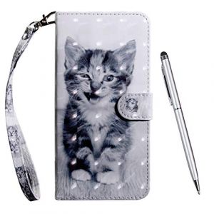 TOUCASA Coque pour Huawei Y5 2019, Coque Cuir PU Luxe Portefeuille &agrave; Aimant [3D Bling Surface] Coque Rabat Portefeuille Housse &Eacute;tui de Protection (Chat) (Mltour-EU, neuf)