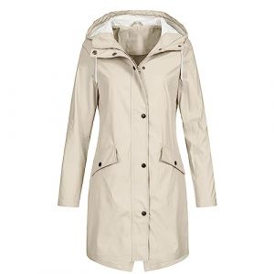 MOKBAY Veste Noire Femme Automne de Pluie Blouson Mi Saison Manteau Capuche Beige Longue a Anti-Pluie Impermeable Capuche Vetement de Pluie Manteau Imperm&eacute;able Femme Beige M (MOKBAY, neuf)