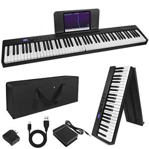 Clavier de piano pliant Kime, clavier électrique Piano 88 touches Clavier pliable de piano numérique semi-pondéré avec pédale de sustain Bluetooth MIDI, porte-feuille de musique, sac de transport (kmiseuk, neuf)