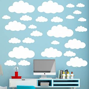 Sticker nuage blanc, Lot de 31 stickers muraux en vinyle pour chambre d'enfant Motif nuages Blanc Taille mélangée (SUFANG, neuf)