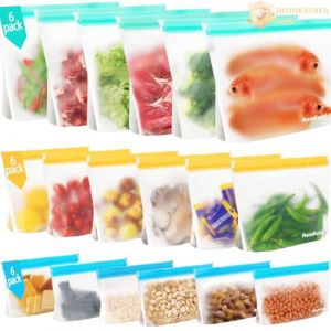 ReaGold Lot de 18 Sac Congelation Zip et Stand Up, Sacs Congelation Reutilisable sans BPA Sacs Alimentaires et pour Sandwichs, Pochette Alimentair Réutilisable Sac de Rangement Alimentaire en Silicone (DAMAIGA, neuf)
