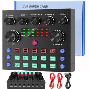 Micro Gaming Carte Son Karaoke Table de Mixage DJ Set, Sicomne Ensemble d'équipement de Podcast Interface Audio Mixage Micro Pc Cable Usb Bluetooth Streaming Micro Gamer (FOCMSATION LIMITED, neuf)