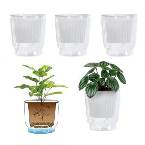ACESOME 4 pi&egrave;ces Pot auto-arrosant avec corde de coton et r&eacute;servoir d'eau profond, pot de fleurs pour herbes aromatiques avec syst&egrave;me d'irrigation, pot de plantation pour plantes d'int&eacute;rieur (reedsea, neuf)