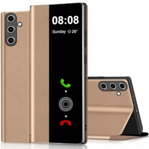 Coque pour Samsung S25+ Plus Clear View Cover Etui à Rabat Coque pour Samsung Galaxy S25 Plus Protection Case Flip Clapet Folio Silicone TPU Mince Douce 360 Full Body Antichoc Housse 5G/6.7" (Doré) (ZhuChuangYouSuJiaoZhiPinYouXianGongSi, neuf)