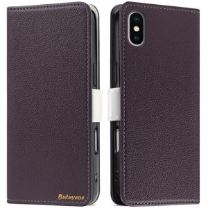 Butnyeoe Coque pour iPhone X Rabat,Housse iPhone XS Clapet,Portefeuille Etui avec Fonction Support et Porte-Carte,Litchi Textur&eacute; Cuir/Antichoc Flip Cover Case.Marron (Bartern, neuf)