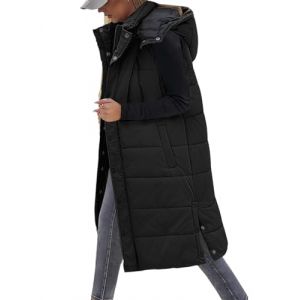 Tuopuda Doudoune sans Manche Femme, Veste Longue sans Manche Manteau sans Manche Automne Hiver Chaud Gilet sans Manche &agrave; Capuche Zipp&eacute;e Hooded Coat Matelass&eacute; L&eacute;g&egrave;re Waistcoat, Noir, L (GHF-Direct, neuf)