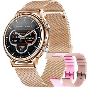 Montre Connectée Femme Bracelet Connecté IP68 Smartwatch Etanche Montre Intelligente 1,32'' Sport Fitness Tracker avec Tensiometre Fréquence Pédomètre Cardio Sommeil Moniteur pour Android iOS (Or) (Happyfun, neuf)