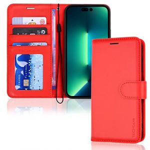 TECHGEAR Etui iPhone iPhone 14 Pro Max Portefeuille - Housse en Cuir avec Rabat de Protection, Fentes pour Cartes, B&eacute;quille et Dragonne, Cuir PU Rouge Compatible avec iPhone 14 Pro Max 6.7" (TECHGEAR Solutions, neuf)