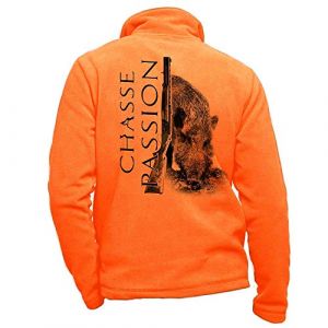 Veste Polaire Orange personnalis&eacute; avec Un Sanglier, Chasse Passion - v&ecirc;tement de Chasse Taille S (Pets-easy, neuf)