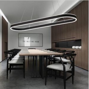 Bellastein Lampe &agrave; suspension LED table de salle &agrave; manger atmosph&eacute;rique Bureau et salle de r&eacute;union comptoir de bar ovale, lampe &agrave; suspension circulaire de luxe lumineuse rectangulaire (Noir, 120cm) (ERLINUKUK, neuf)