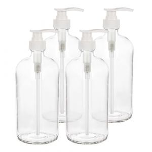 Distributeur de lotion Grandes Bouteilles Rondes En Verre Transparent De Type Boston Avec Pompe, Qualit&eacute; Alimentaire Et M&eacute;dicale (lot 2) Bouteille de savon multi-usages(32 Ounces) (JanTeresa, neuf)