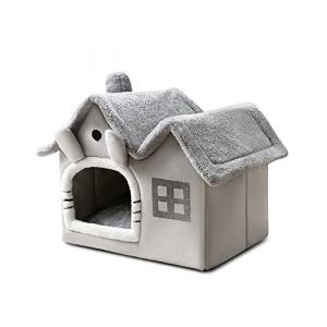 Galatée Lit De Grotte pour Chat, Igloo Chaud Et Confortable pour Chat en Peluche, Lit pour Chien Lavable avec Coussin d'oreiller Amovible, Améliore Le Sommeil, Maison De Chat Pliable(M, Gris) (HEALTH CHAN LTD, neuf)