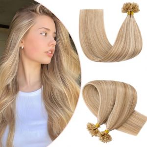 Extension Cheveux Naturel Keratine 50 cm Extension a Chaud Cheveux Naturel Blond 0.5g /Mèches Extension Keratine Cheveux Naturel 100 Mèches #12+613 MARRON CLAIR MECHE BLOND CLAIR,50 cm (50g) (Elailite Direct, neuf)