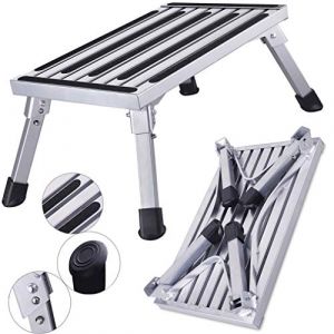 HDM 47x30x23cm Aluminium Escabeau Pliable 1 Marche Plateforme de Travail Charge Max. 150 kg pour Cuisine,Salle de Bain,Camping et Plus, Tabouret Pliable Escabeau avec Tapis antidérapant (Wohl-Hausshop, neuf)